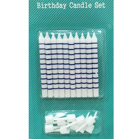 Blue Stripes on White Birthday Candles